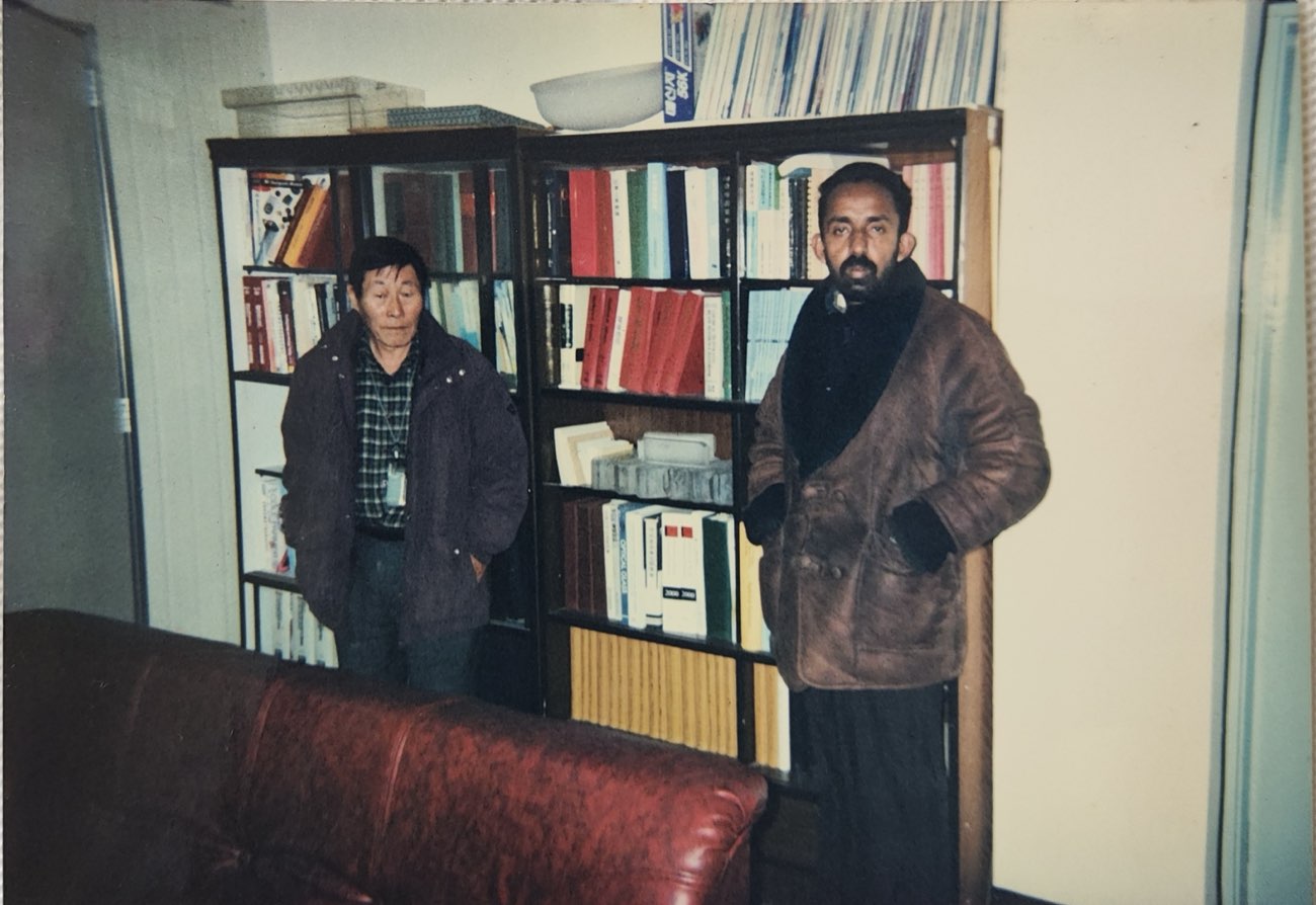 Mr Kamil's father with a visitor in the company office, Sri Lanka