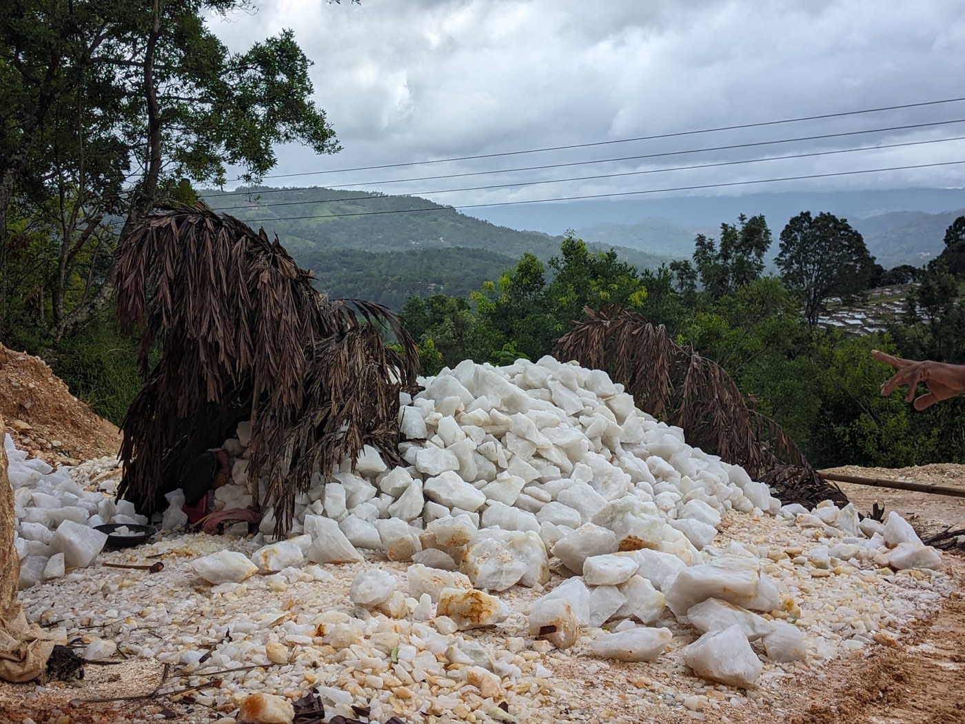 White silica quartz stockpile at the family operation